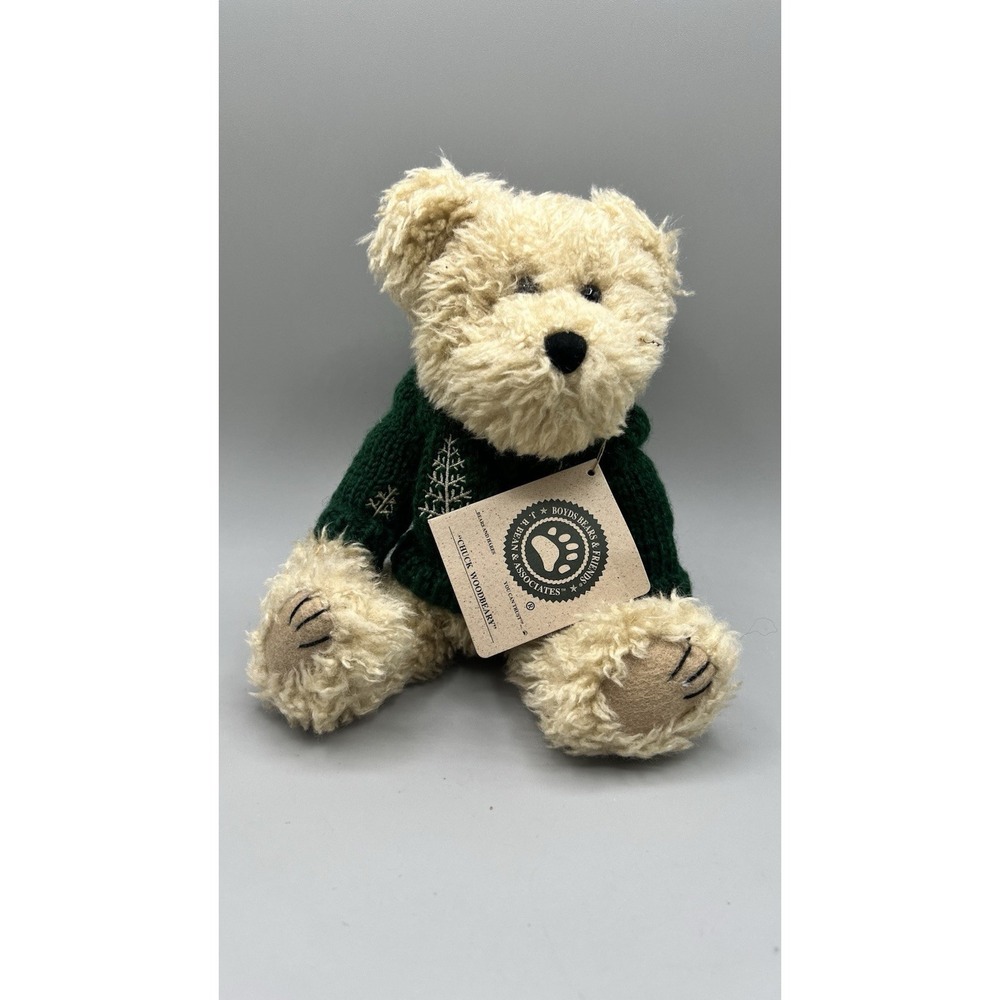 Boyd's Bears‎ Chuck Woodbeary 10" Plush Green Knit Christmas Sweater NEW